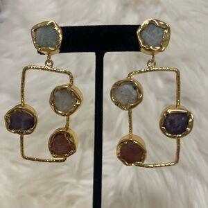 NEW Elegant Gold Multi-Stone Earrings